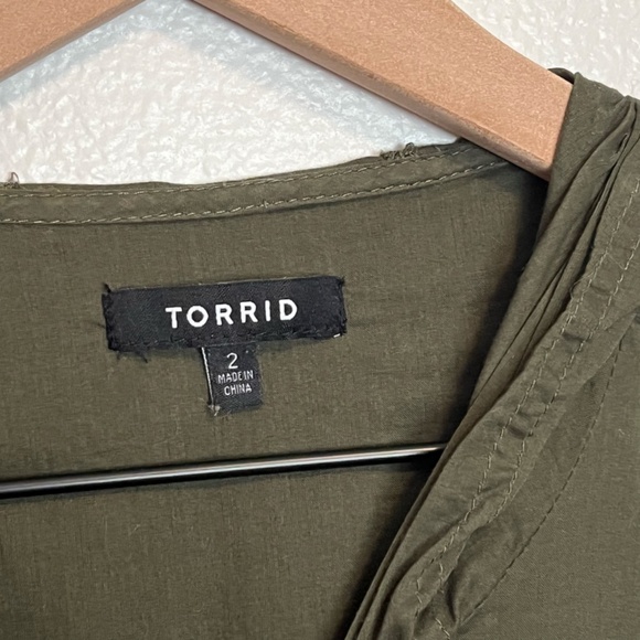 Torrid - Voile Button Front Short Sleeve Green Cotton Anorak w Hood - 2X - 18/20 - Picture 5 of 10
